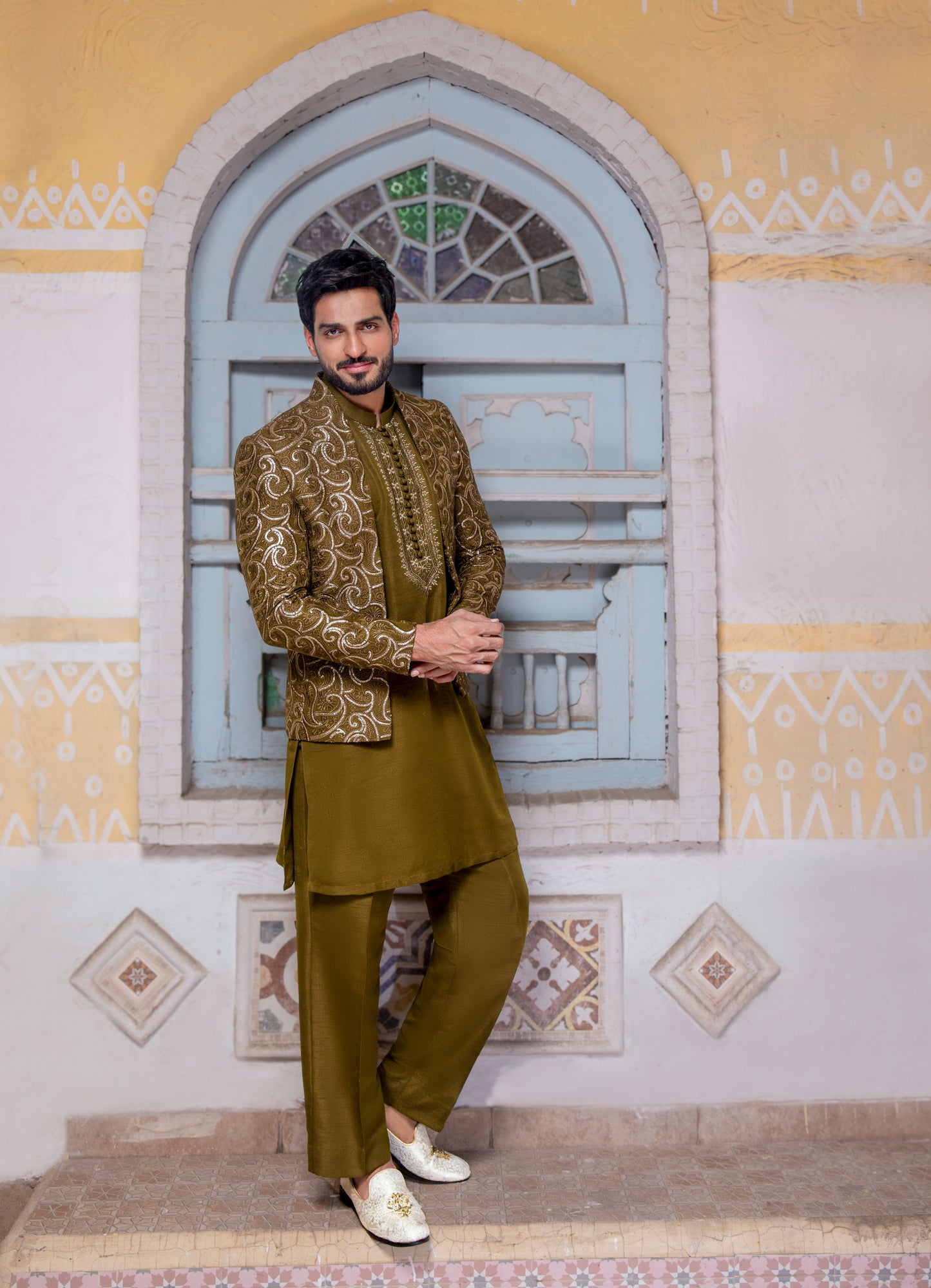 3 PCS SUIT MEHNDI GREEN