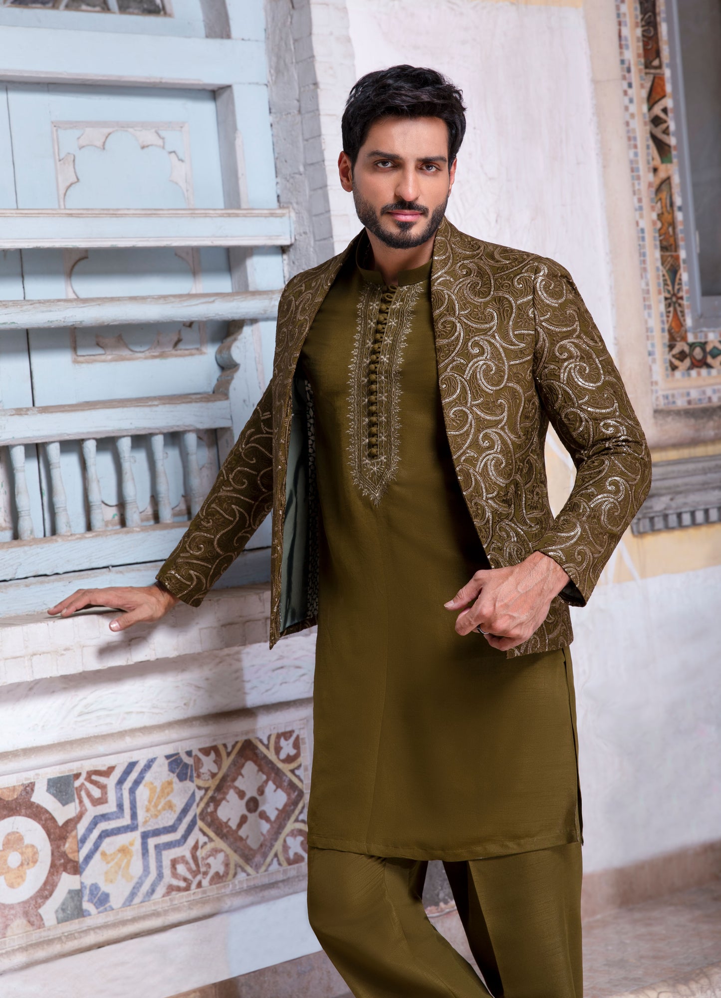 3 PCS SUIT MEHNDI GREEN