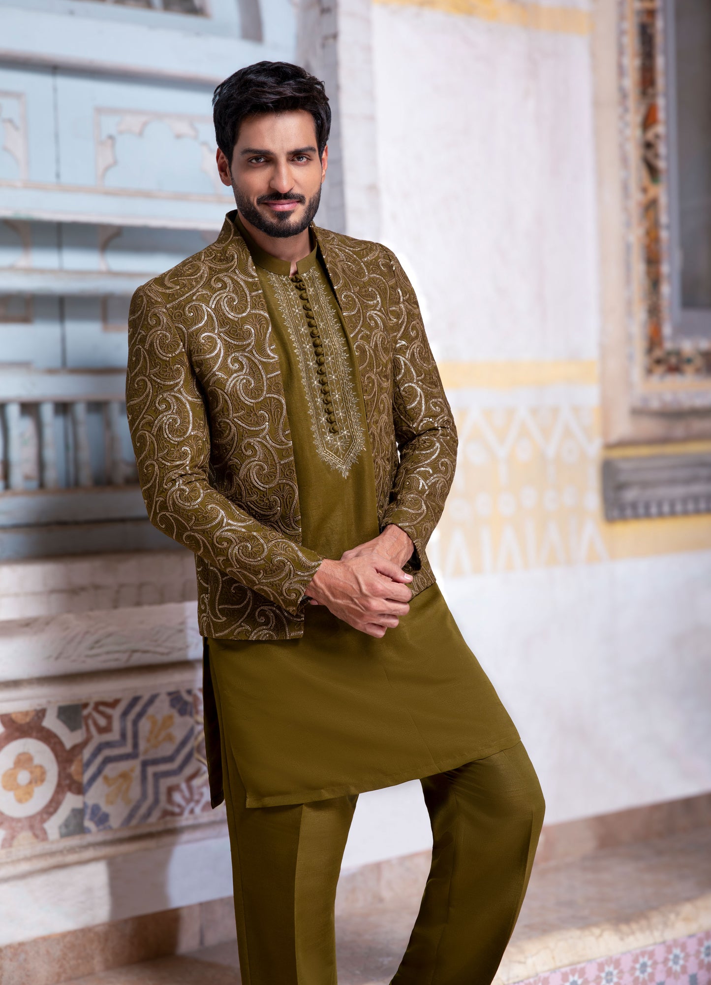 3 PCS SUIT MEHNDI GREEN