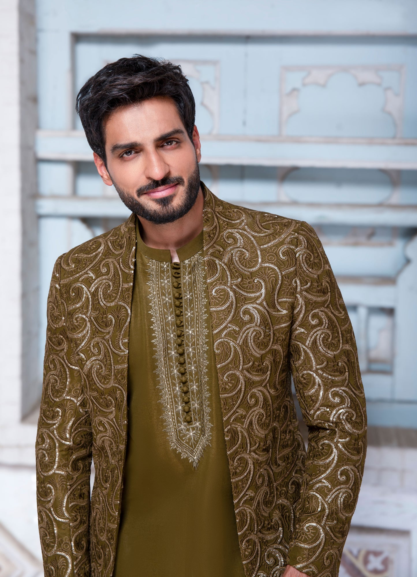 3 PCS SUIT MEHNDI GREEN