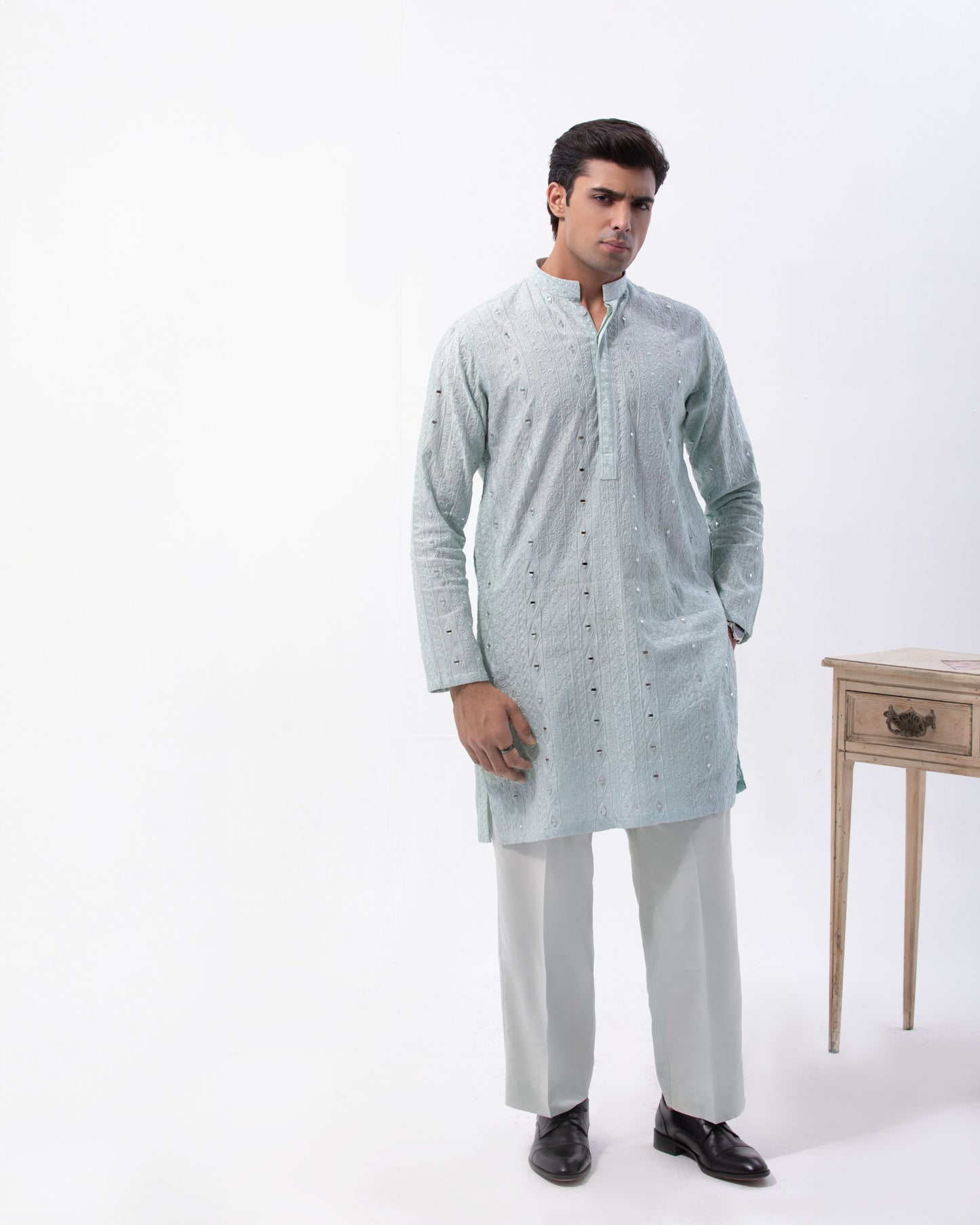 Special Cotton Fabric with Self Embroidery and Mirror Work