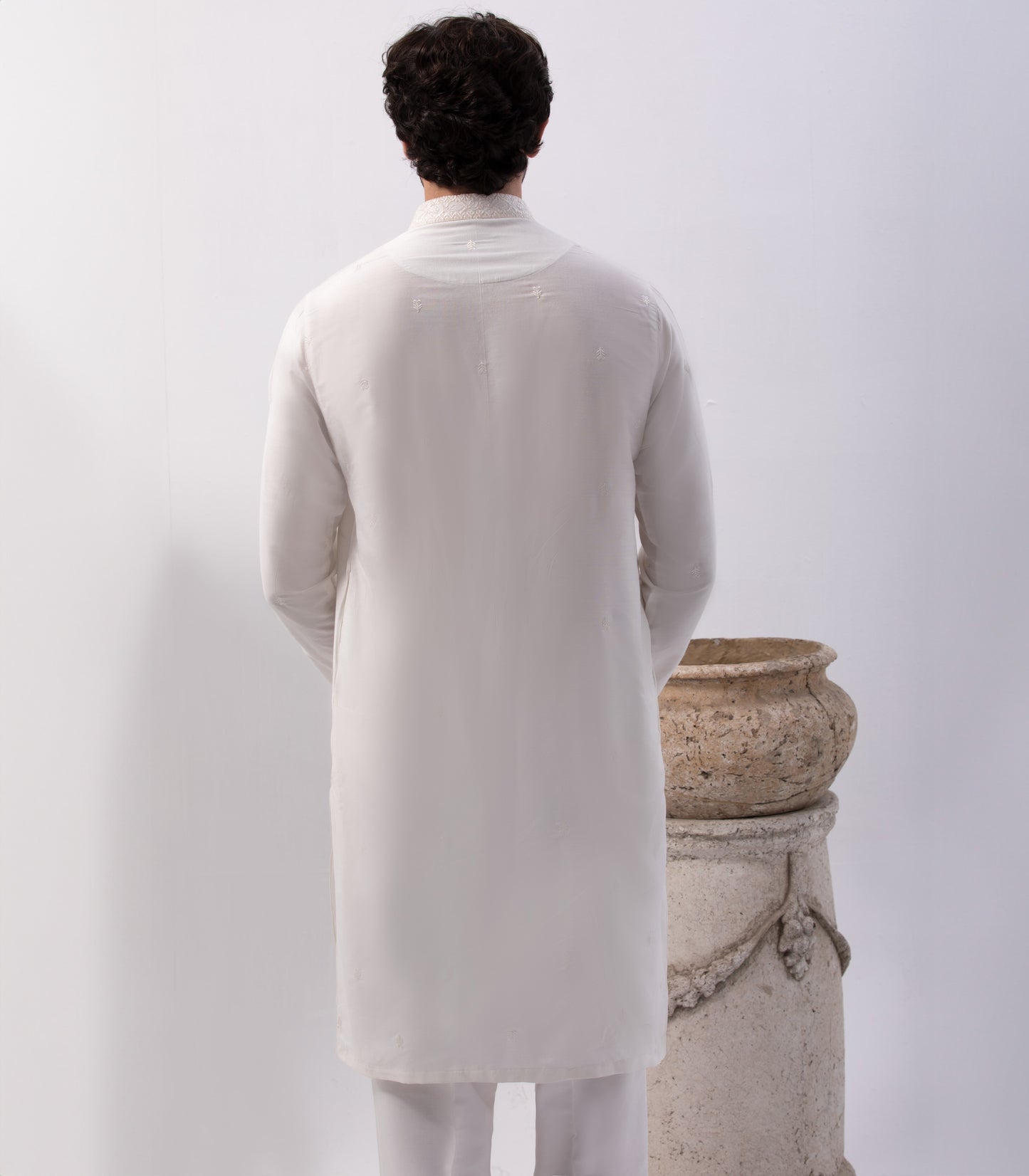 Off-White Cotton Fabric with Pattern Embroidery