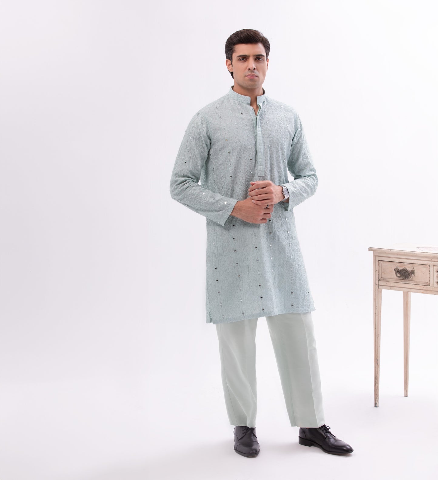 Special Cotton Fabric with Self Embroidery and Mirror Work