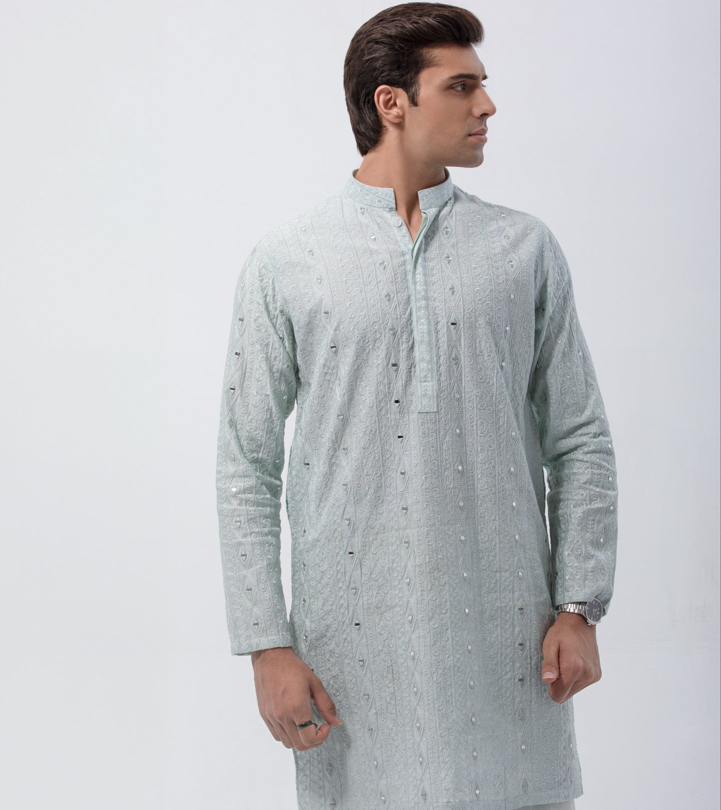 Special Cotton Fabric with Self Embroidery and Mirror Work