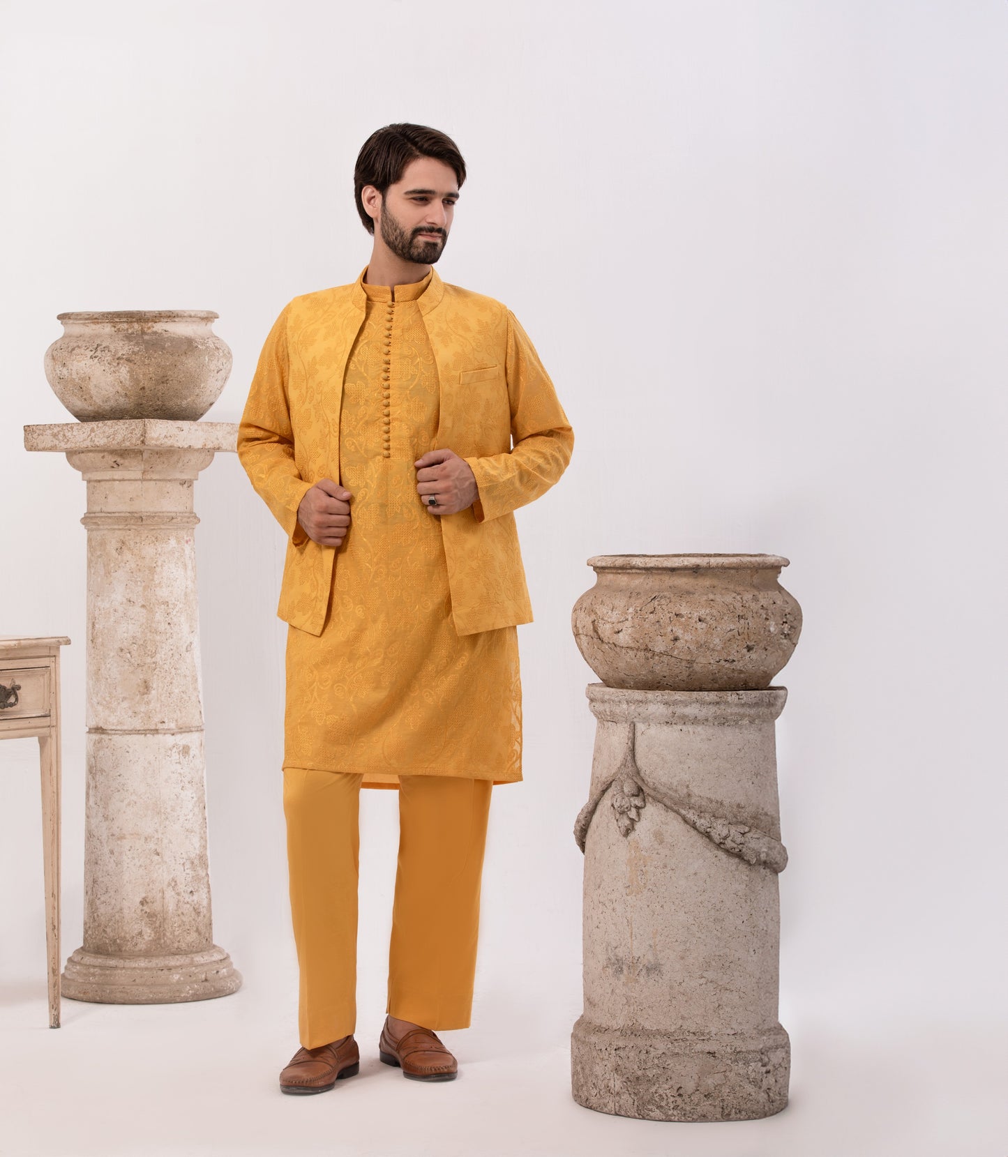 Special Cotton Fabric Shalwar Kameez & Waistcoat Yellow