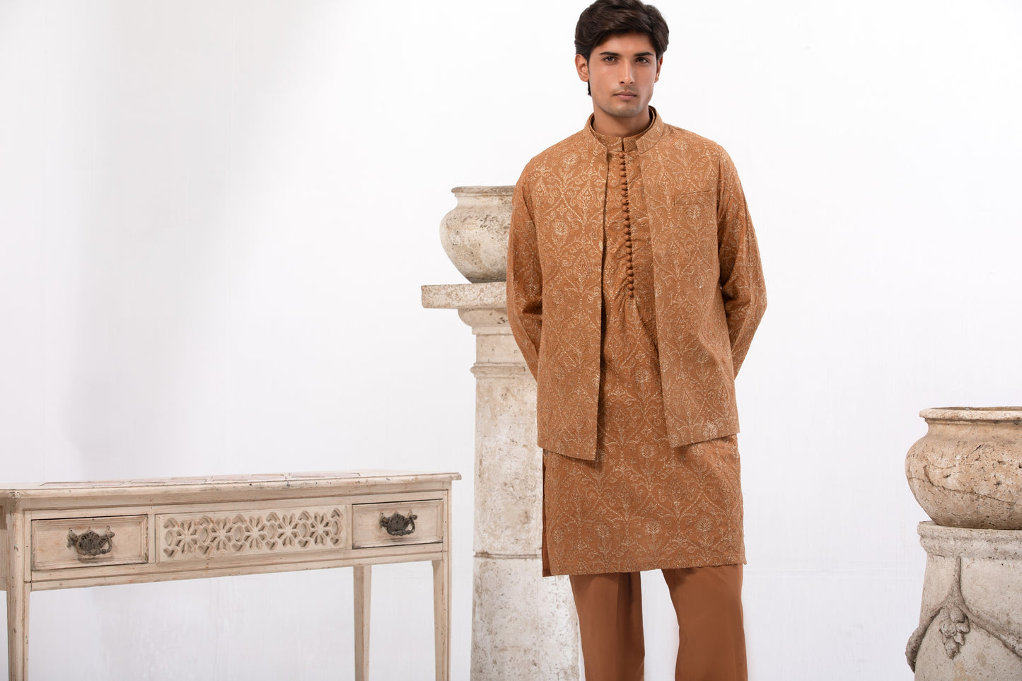 Fabric Cotton Self Thread Embroidery West coat And Kurta&nbsp;
