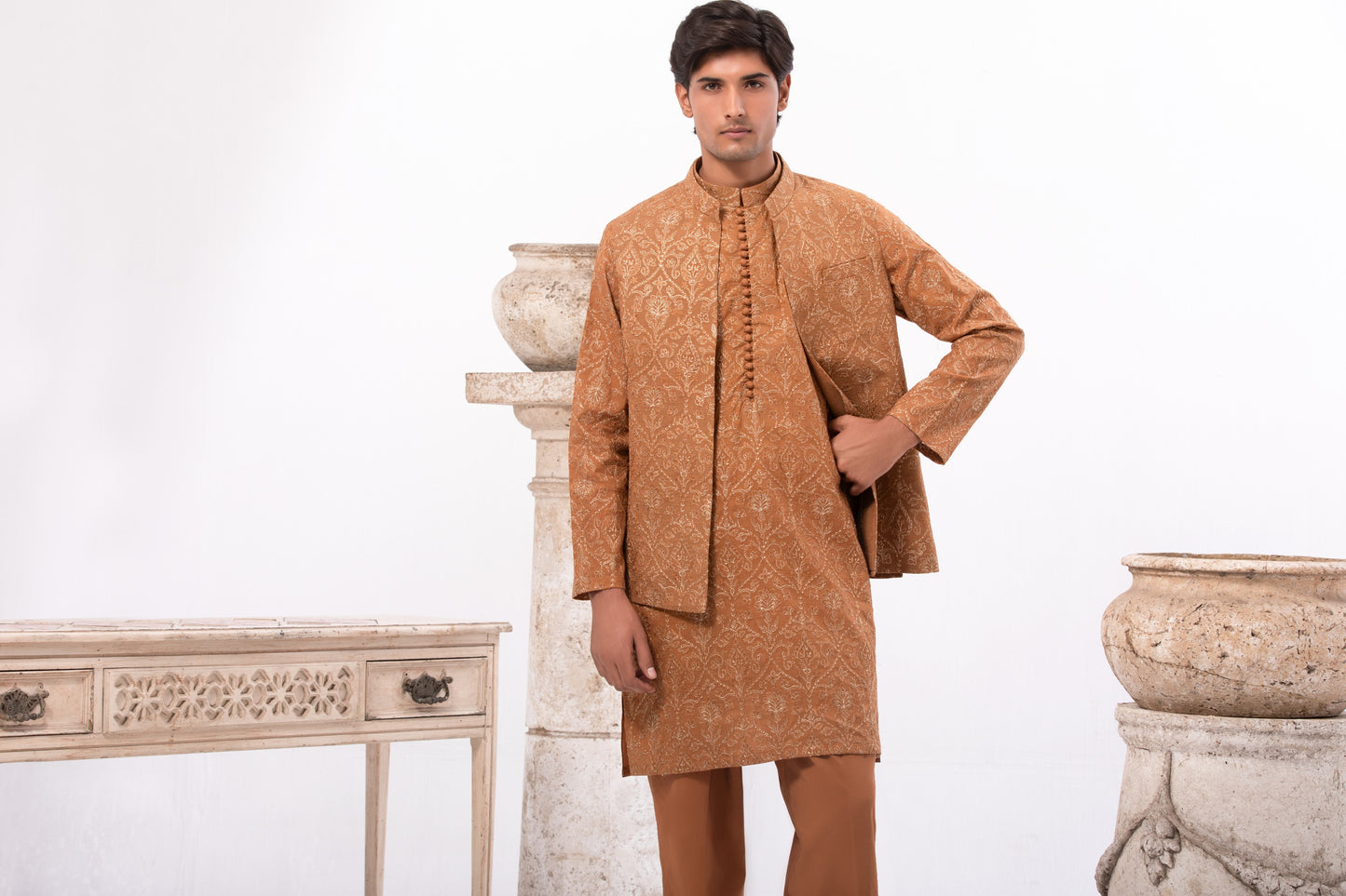 Fabric Cotton Self Thread Embroidery West coat And Kurta&nbsp;