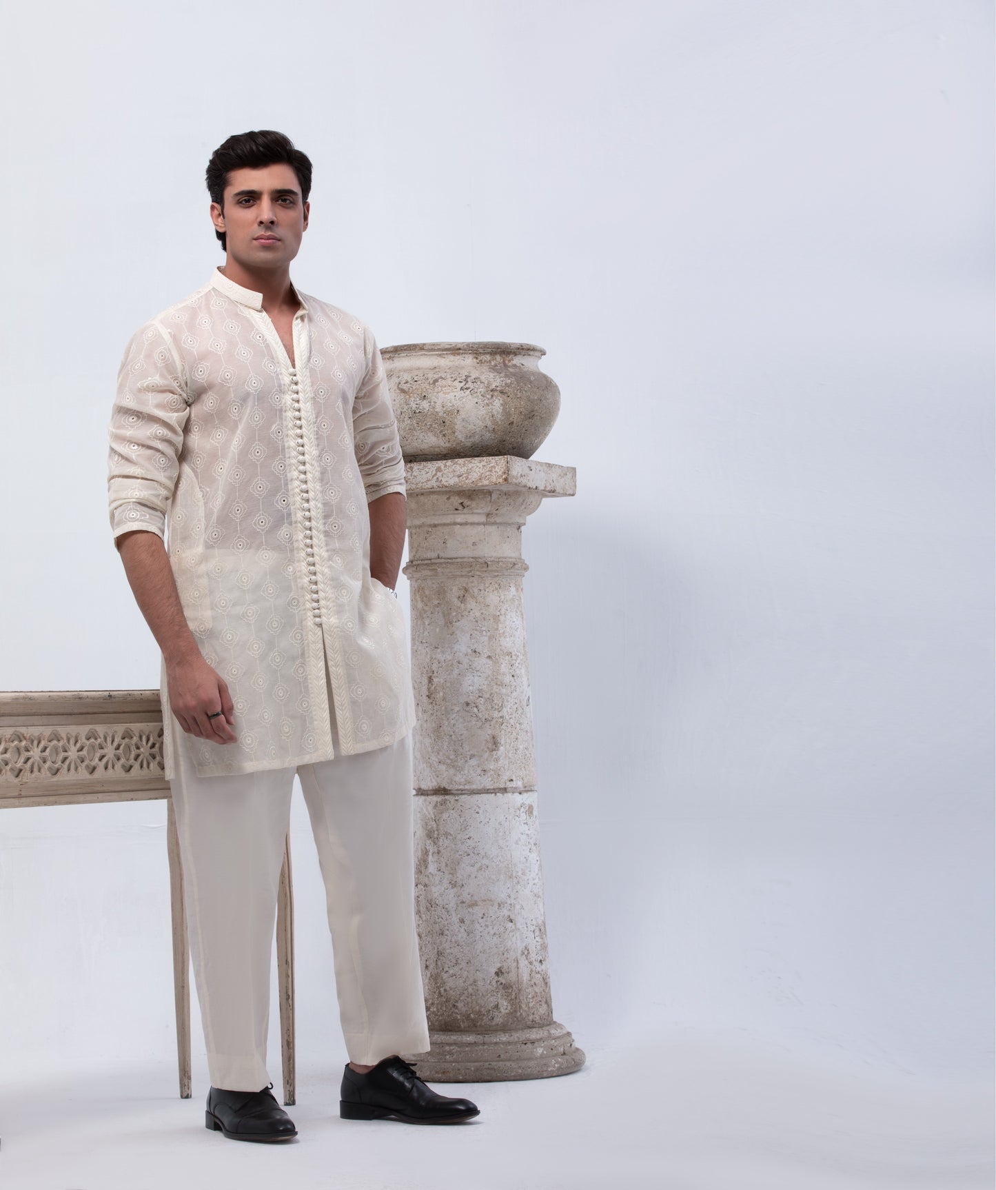 Off-White Fabric Self Cotton Open Loops Self Embroidery